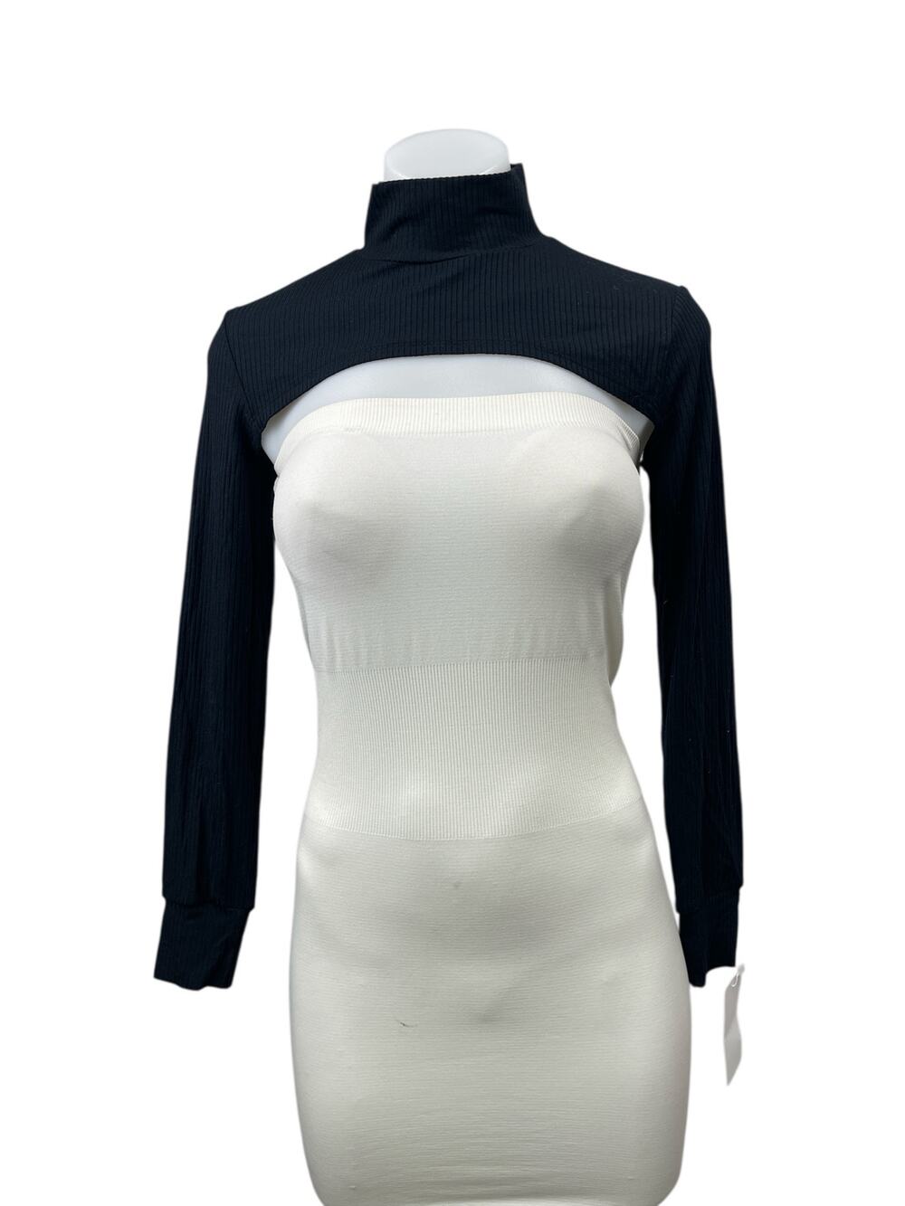 NEW Wrapped Black Turtleneck Long Sleeve Rib Knit Cropped Bolero Shrug Top Sz S